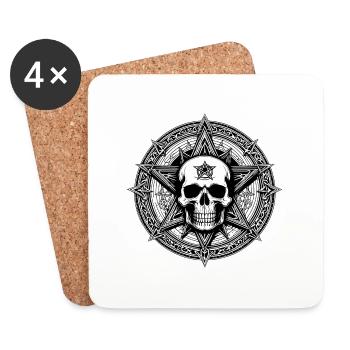 Crâne avec pentagramme comme dessin au trait - Dessous de verre (lot de 4) - blanc - Devant