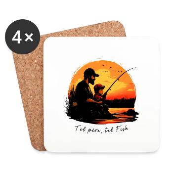 Canne à pêche en main, papa à mes côtés - Dessous de verre (lot de 4) - blanc - Devant