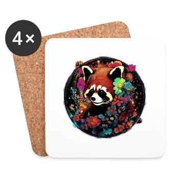 Roter panda,panda,Blumen, illustration - Untersetzer (4er-Set) - Weiß - Vorne