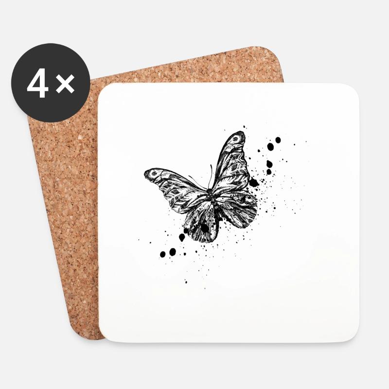 Schmetterling Illustration - Untersetzer (4er-Set) - Weiß