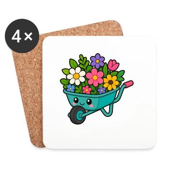 Frühlingswagen voller Blüten - Untersetzer (4er-Set) - Weiß - Vorne