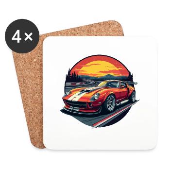 Car: A vintage-style sports car racing - Coasters (set of 4) - white - Front