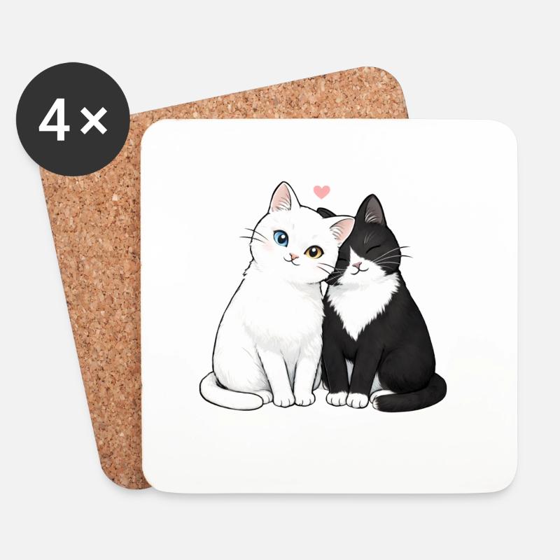 Katzenfreunde Duo Herzchen - Untersetzer (4er-Set) - Weiß