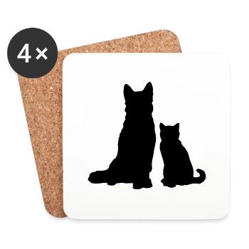 Dog with cat / dog with cat / chien avec chat - Coasters (set of 4) - white - Front