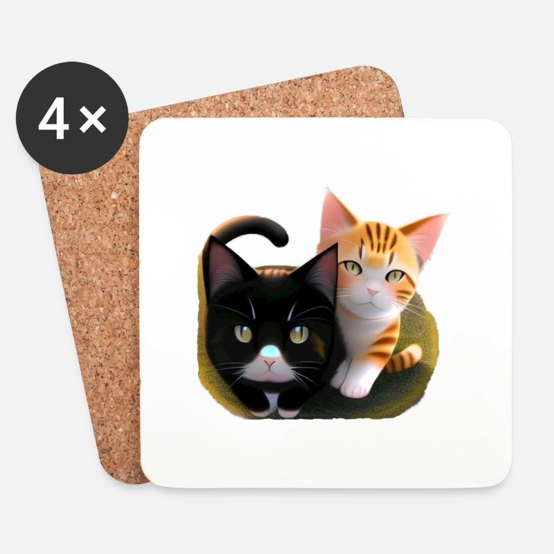 Zwei süße Katzen - Untersetzer (4er-Set) - Weiß