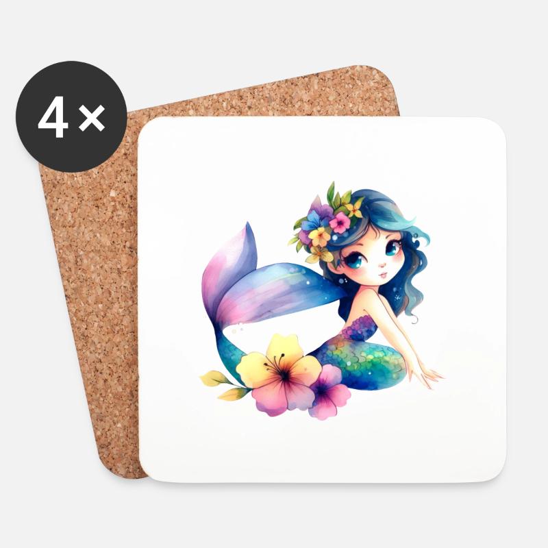 Kleine Meerjungfrau mit Blumen - Untersetzer (4er-Set) - Weiß