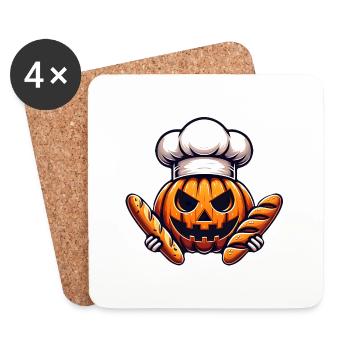 Citrouille d’Halloween avec chapeau de boulanger et pain - Dessous de verre (lot de 4) - blanc - Devant