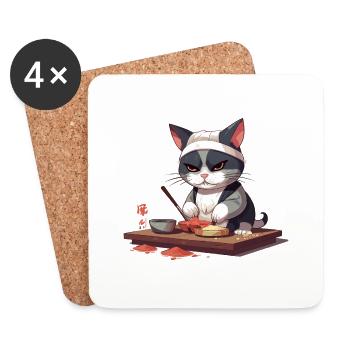Katzensushi-Meister - Untersetzer (4er-Set) - Weiß - Vorne