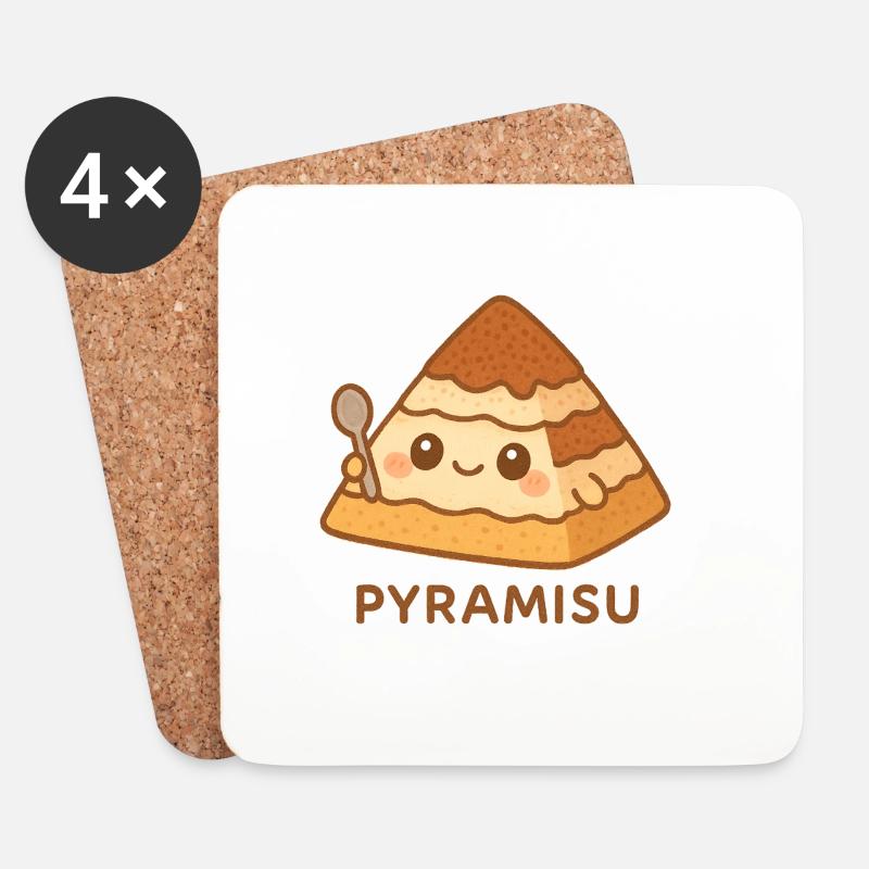 Pyramisu Kawaii Tiramisu - Untersetzer (4er-Set) - Weiß