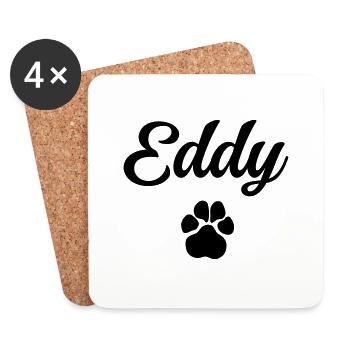 Hundename EDDY mit Pfote - Untersetzer (4er-Set) - Weiß - Vorne