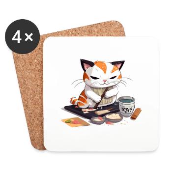 Katzensushi-Meister - Untersetzer (4er-Set) - Weiß - Vorne