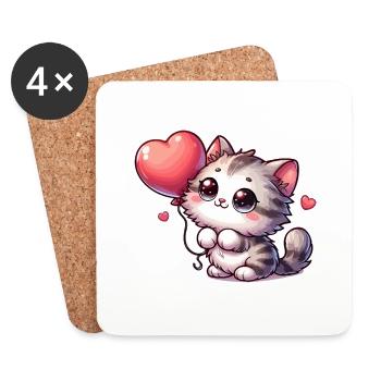 Chat Ballon Animaux - Dessous de verre (lot de 4) - blanc - Devant