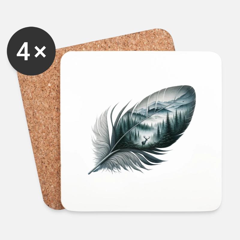 Wildlife Feder - Untersetzer (4er-Set) - Weiß