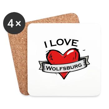 Wolfsburg - Ich liebe Stadtnamen in Tattoo Stil - Untersetzer (4er-Set) - Weiß - Vorne
