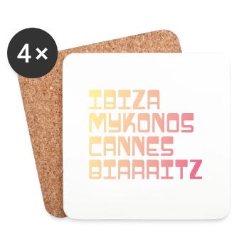 Urlaubs Shirt / ibiza, mykonos, cannes, biarritz - Untersetzer (4er-Set) - Weiß - Vorne