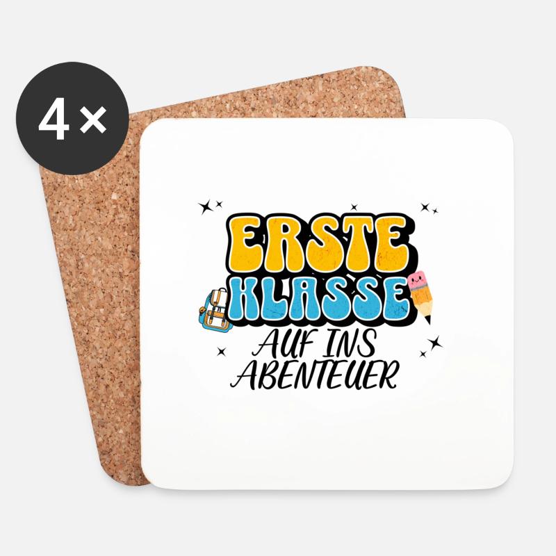 Erste Klasse Abenteuer Motiv - Untersetzer (4er-Set) - Weiß
