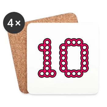 10. 10 ANS. 10e ANNIVERSAIRE. ANNIVERSAIRE 10 ANS. - Dessous de verre (lot de 4) - blanc - Devant
