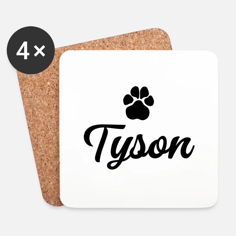 Nom du chien TYSON avec patte - Dessous de verre (lot de 4) - blanc