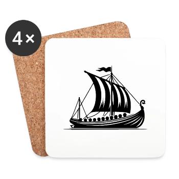 Drachenboot mit Segel Wikinger Style Design - Untersetzer (4er-Set) - Weiß - Vorne