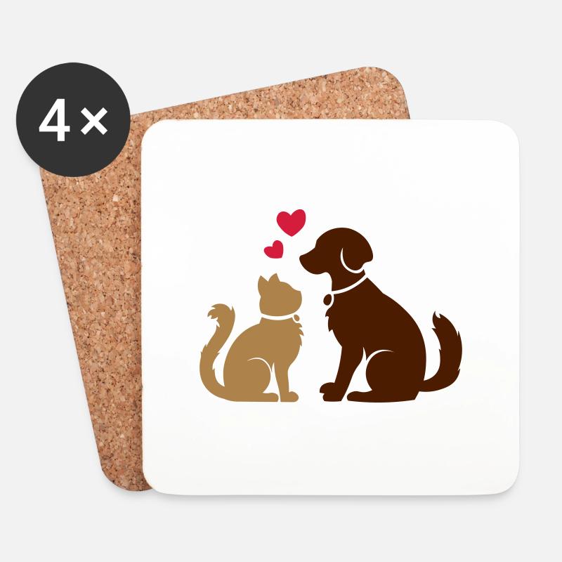 Tierisch gute Freunde / Katze und Hund / BFF - Untersetzer (4er-Set) - Weiß