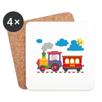 Petite locomotive avec bébé | Petit conducteur de train - Dessous de verre (lot de 4) - blanc - Devant
