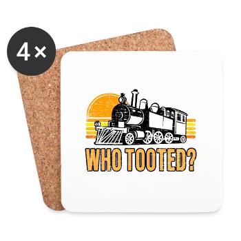 Who Tooted Funny Retro Model Railroad Steam Trains - Coasters (set of 4) - white - Front