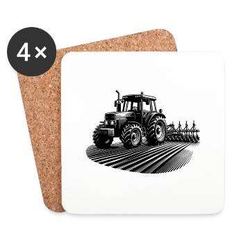 Landmaschinen Traktor Feld Schlepper Feldarbeit - Untersetzer (4er-Set) - Weiß - Vorne
