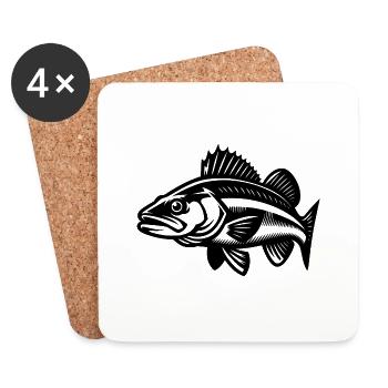 Schwimmender Zander Fisch - Untersetzer (4er-Set) - Weiß - Vorne