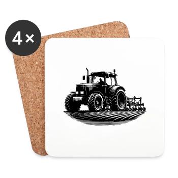 Feld Schlepper Landmaschinen Feldarbeit Traktor - Untersetzer (4er-Set) - Weiß - Vorne