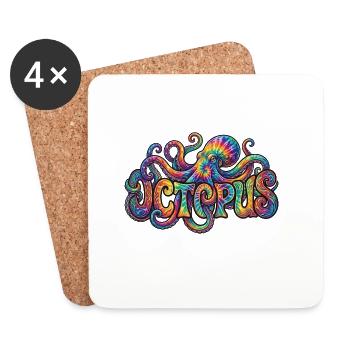 Psychedelische Batik-Oktopus-Kunst - Untersetzer (4er-Set) - Weiß - Vorne