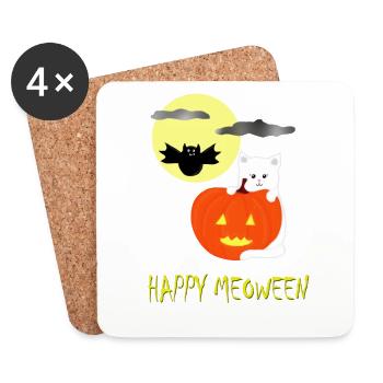 Happy Meoween - Untersetzer (4er-Set) - Weiß - Vorne