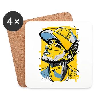 Caractère hip-hop élégant - Dessous de verre (lot de 4) - blanc - Devant