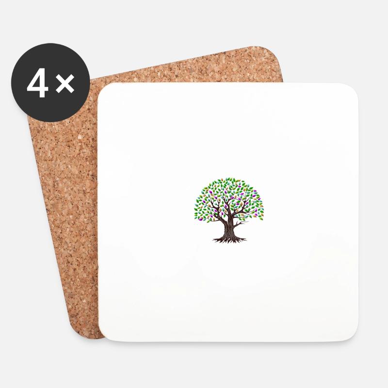 Bunter Baum mit Blättern - Untersetzer (4er-Set) - Weiß