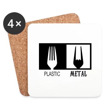 Plastic and Metal, Heavy Metal, Hard Rock, Fork - Coasters (set of 4) - white - Front