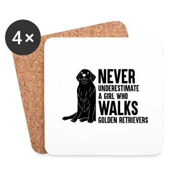Ne sous-estimez jamais une fille qui marche en Golden Retrie - Dessous de verre (lot de 4) - blanc - Devant
