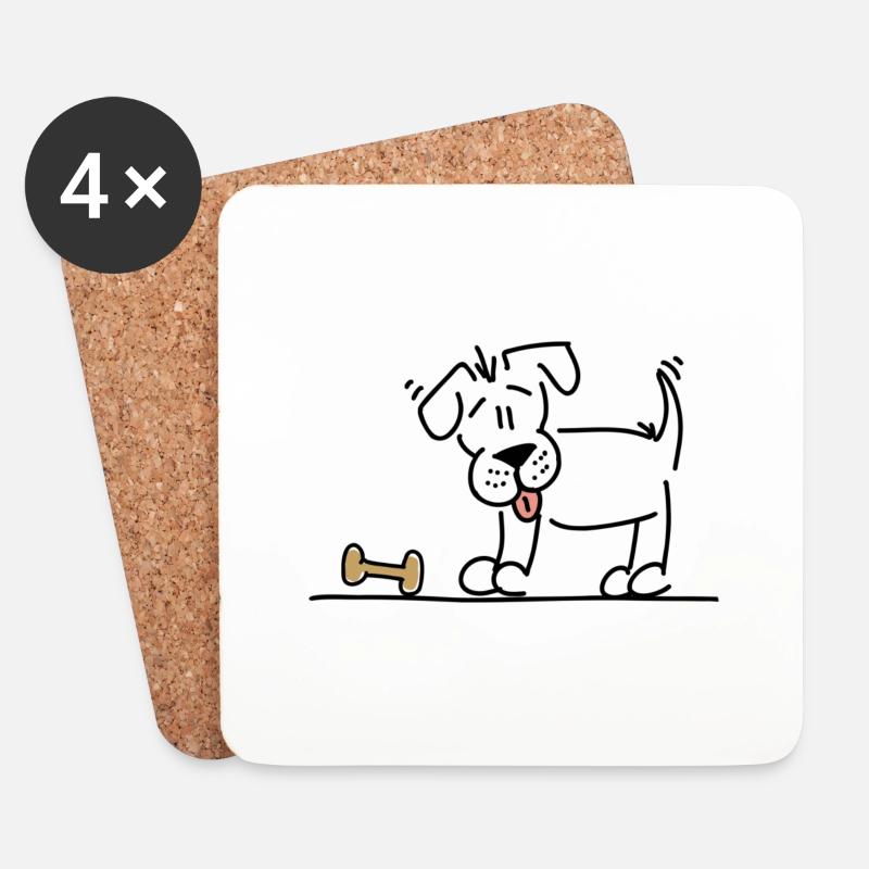 Hund mit Knochen - Untersetzer (4er-Set) - Weiß