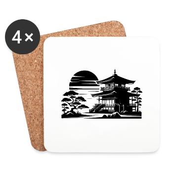 Sonnenuntergang Tempel Asiatische Landschaft - Untersetzer (4er-Set) - Weiß - Vorne