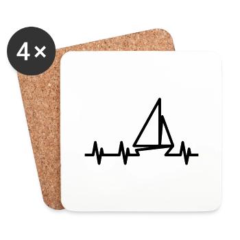 sailing boat heartbeat sailboat - Coasters (set of 4) - white - Front
