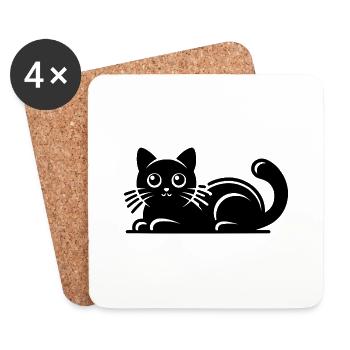 Cute Cat Drawing - Coasters (set of 4) - white - Front