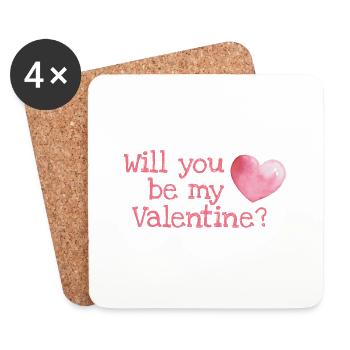 Valentinstags Geschenk / Will you be my Valentine? - Untersetzer (4er-Set) - Weiß - Vorne