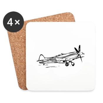Avion Vintage Popeller Flyer - Dessous de verre (lot de 4) - blanc - Devant