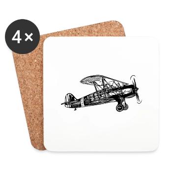 Flying Box Biplane Vintage Illustration - Coasters (set of 4) - white - Front