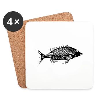 Vintage Fish HerringBone Bony Fish Squelette - Dessous de verre (lot de 4) - blanc - Devant