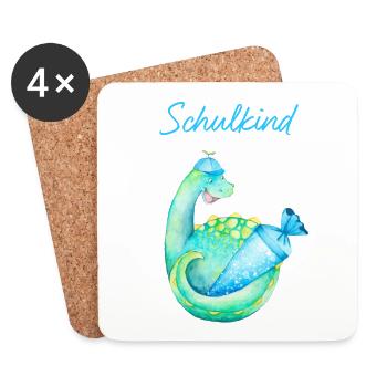 Schulkind Dinosaurier Schulanfang Einschulung 1. - Untersetzer (4er-Set) - Weiß - Vorne