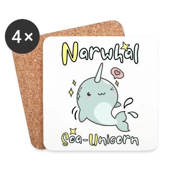Cute Narwhal. Unicorn Of The Sea. - Coasters (set of 4) - white - Front