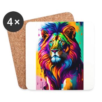 lion coloré - Dessous de verre (lot de 4) - blanc - Devant