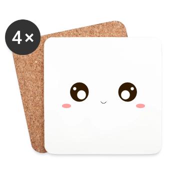 Adorable visage Kawaii - Dessous de verre (lot de 4) - blanc - Devant