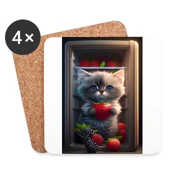 Cute cat in the fridge - Coasters (set of 4) - white - Front