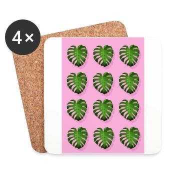 Pink Monstera Tropical Leaf - Coasters (set of 4) - white - Front