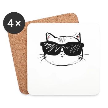 Chat blanc avec des lunettes de soleil - Dessous de verre (lot de 4) - blanc - Devant